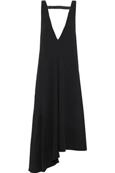 Shop Tibi Asymmetric Crepe Midi Dress In Black