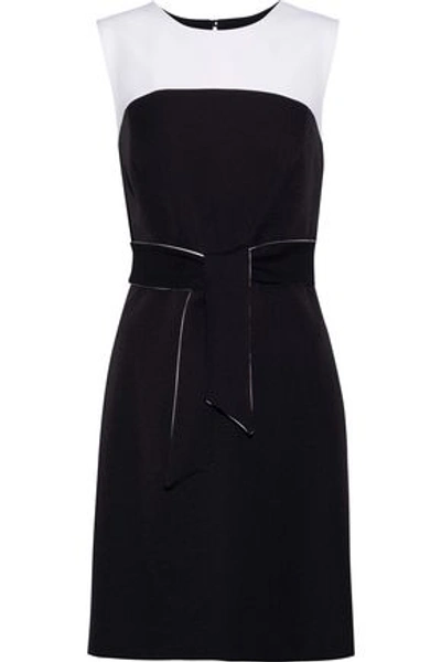 Shop Milly Woman Two-tone Cady Mini Dress Black