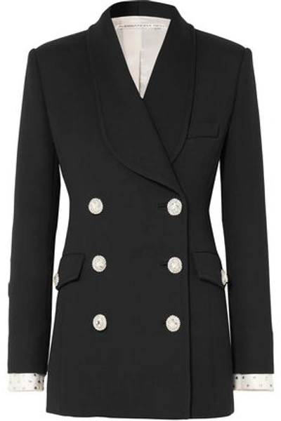 Shop Alessandra Rich Woman Embellished Double-breasted Wool Blazer Black