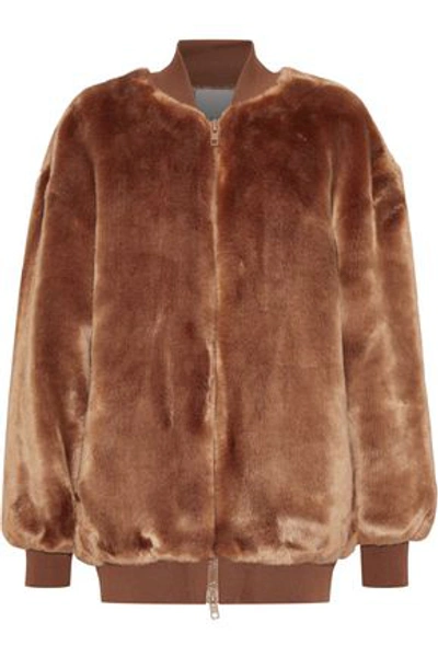 Shop Tibi Woman Faux Fur Bomber Jacket Light Brown