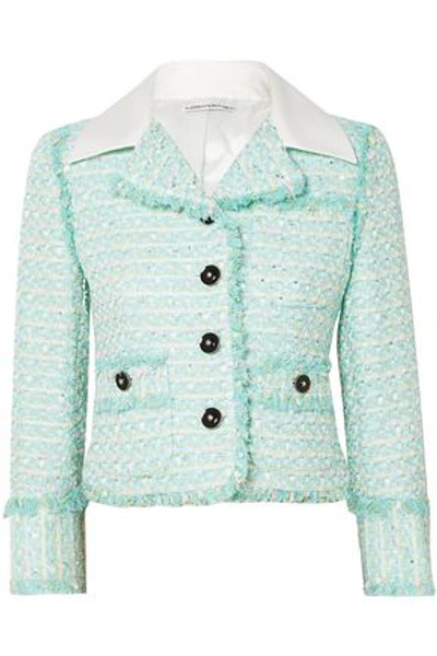 Shop Alessandra Rich Woman Twill-trimmed Embellished Tweed Jacket Mint