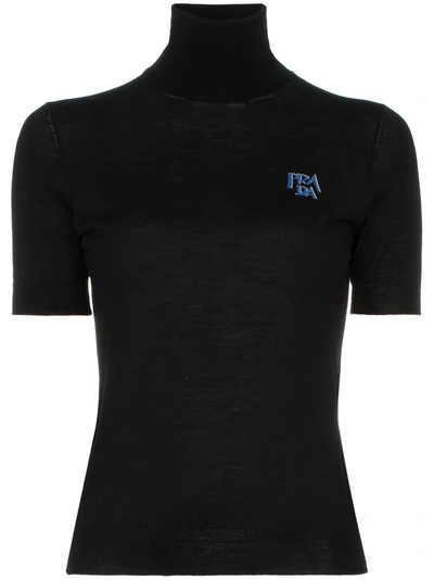 Shop Prada Logo Knit Short Sleeved Turtleneck Jumper - Black