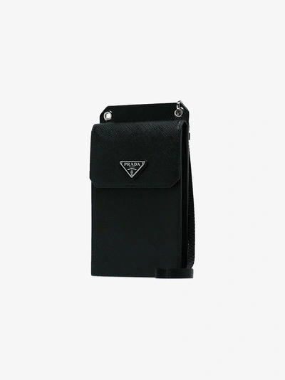 Shop Prada Mens F0002 Black Small Detachable Strap Leather Pouch