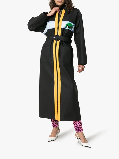 Shop Miu Miu Contrast Zip Belted Maxi Coat In F0002 Black