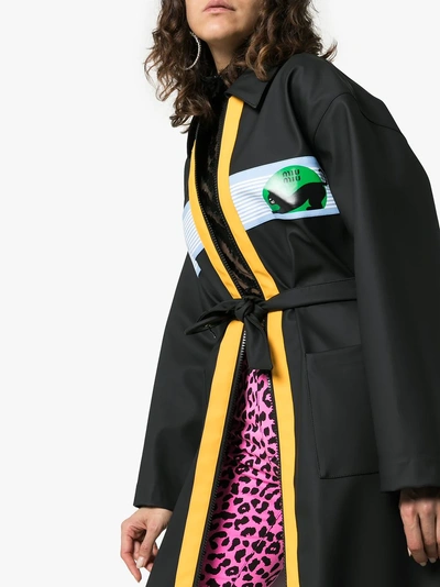 Shop Miu Miu Contrast Zip Belted Maxi Coat In F0002 Black