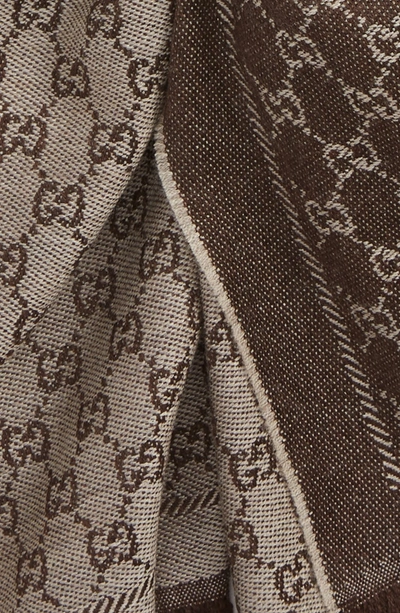 Shop Gucci Gg Jacquard Wool Scarf In Beige/ Dark Brown