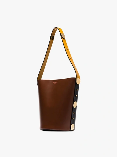 Shop Marni Punch Bucket Bag In Brown