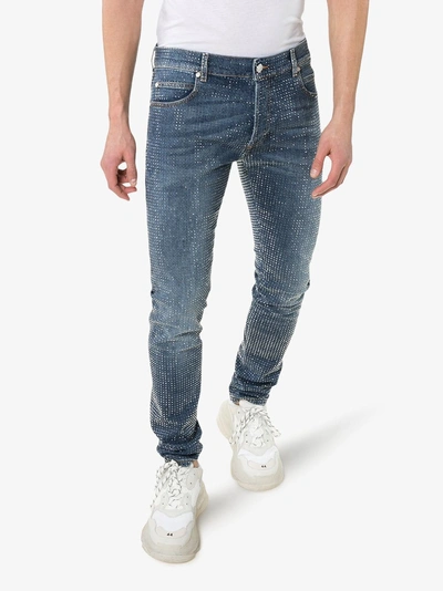 Shop Balmain Rhinestone Embellished Skinny Jeans In 6aa Blue