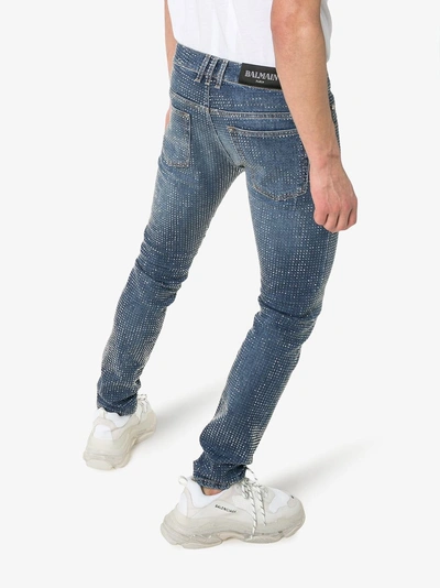 Shop Balmain Rhinestone Embellished Skinny Jeans In 6aa Blue