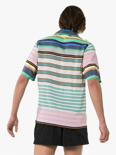 Shop Prada Stripe Print Logo Patch Shirt In F0276 Acciaio