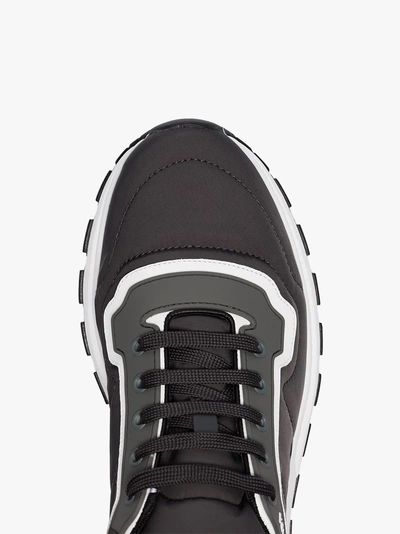 Shop Prada Grey Gabardine Leather Low Top Sneakers In F0r7x Smoky Gray+white