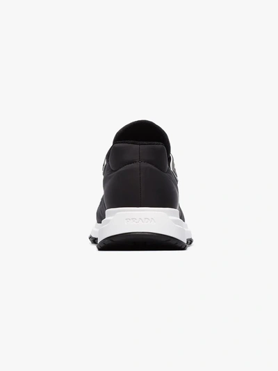 Shop Prada Grey Gabardine Leather Low Top Sneakers In F0r7x Smoky Gray+white