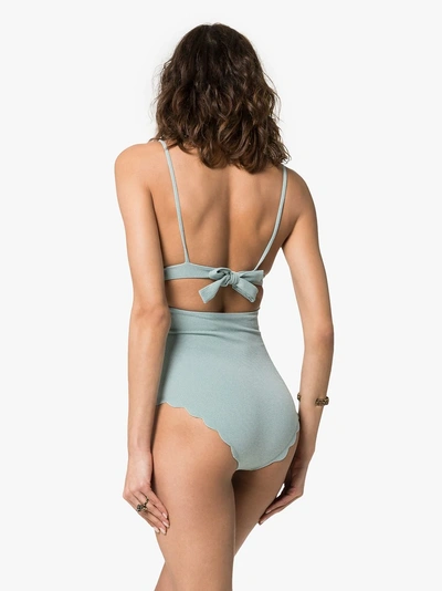 Shop Marysia Santa Clara Maillot Tie Back Scalloped Swimsuit In Blue