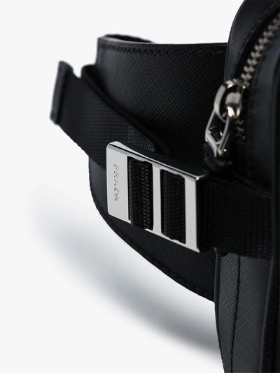 Shop Prada Black Logo Saffiano Leather Belt Bag In F0002 Black