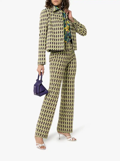 Shop Prada High Waist Geometric Print Belted Trousers In F0t3y Moro  Pistacchio