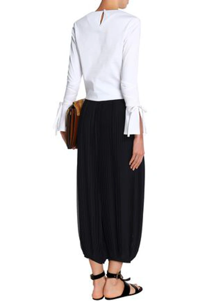 Shop Chloé Woman Cropped Pleated Georgette Wide-leg Pants Midnight Blue