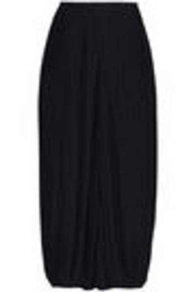 Shop Chloé Woman Cropped Pleated Georgette Wide-leg Pants Midnight Blue