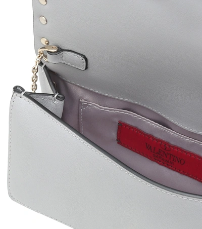Shop Valentino Rockstud Leather Shoulder Bag In Grey