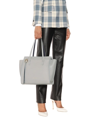 Shop Ferragamo Amy Leather Tote In Grey