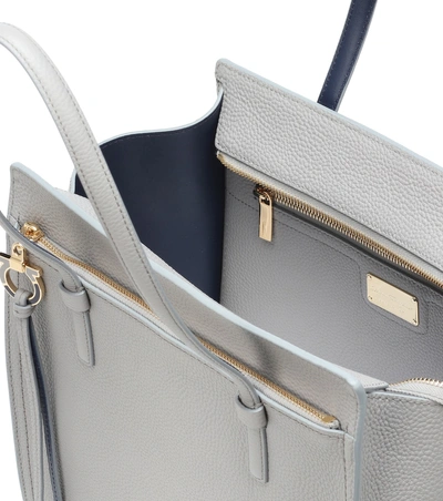 Shop Ferragamo Amy Leather Tote In Grey