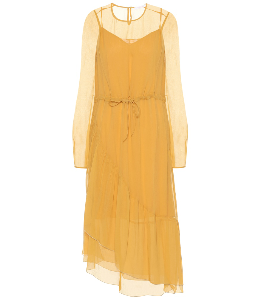 yellow silk midi dress