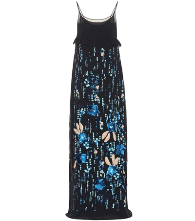 Shop Prada Sequined Silk Chiffon Gown In Blue