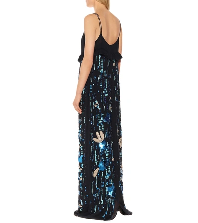 Shop Prada Sequined Silk Chiffon Gown In Blue