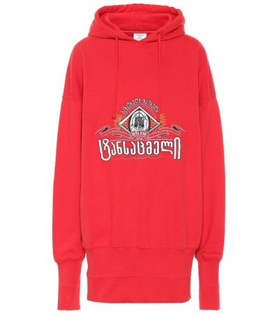 Shop Vetements Embroidered Oversized Cotton Hoodie In Red