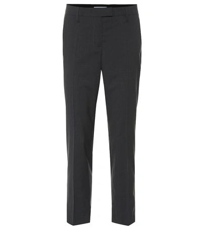 Shop Prada Cropped Wool Pants In Grey