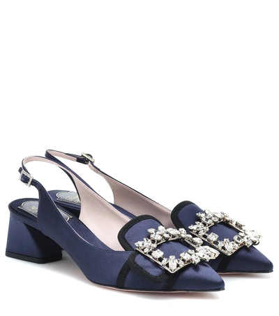 Shop Roger Vivier Broche Vivier Satin Slingback Pumps In Blue