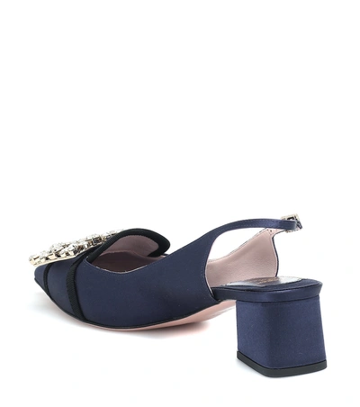 Shop Roger Vivier Broche Vivier Satin Slingback Pumps In Blue