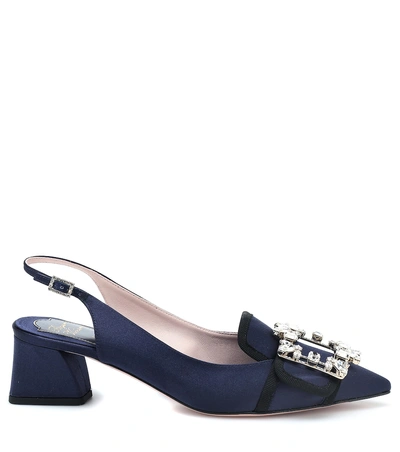 Shop Roger Vivier Broche Vivier Satin Slingback Pumps In Blue