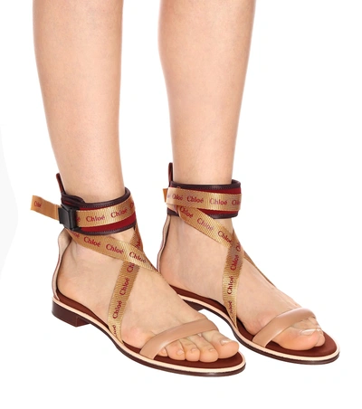 Shop Chloé Veronica Leather Sandals In Beige