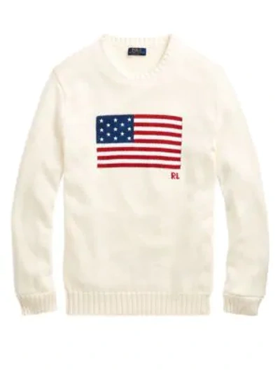 Shop Polo Ralph Lauren American Flag Cotton Knit Sweater In Cream