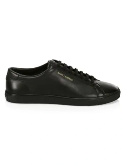 Shop Saint Laurent Men's Andy Leather Low-top Sneakers In Black