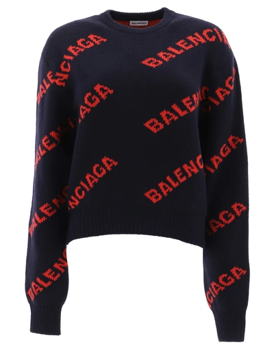 Shop Balenciaga Logo Knit Pullover In Multi