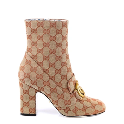 Shop Gucci Gg Supreme Block Heel Boots In Beige