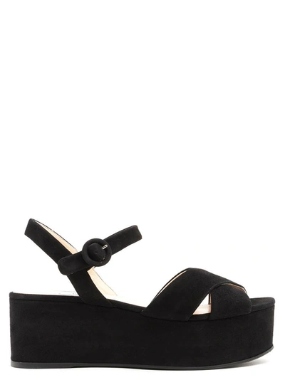 Shop Prada Platform Ankle Strap Sandals In Black