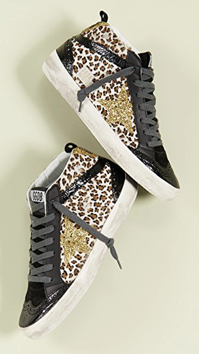 Shop Golden Goose Mid Star Sneakers In Leopard/gold Glitter