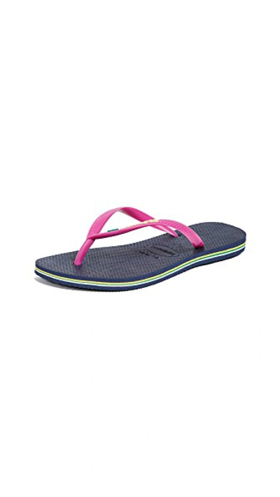 Shop Havaianas Slim Brazil Flip Flops In Navy Blue