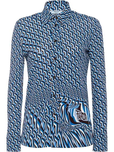 Shop Prada Jersey-hemd Mit Print - Blau In Blue