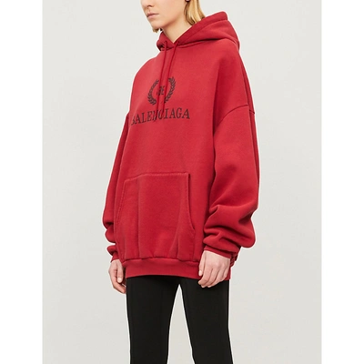 Shop Balenciaga Logo-print Cotton-jersey Hoody In Pomegrenate