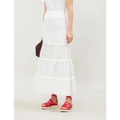 Shop Alexis Geras Texture-panel Ruffled Stretch-jersey Skirt In White