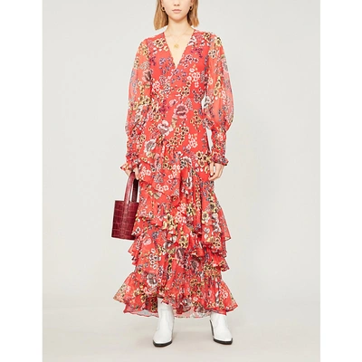 Shop Alexis Ruffle-trimmed Floral-print Maxi Wrap Dress In Eden Floral Red