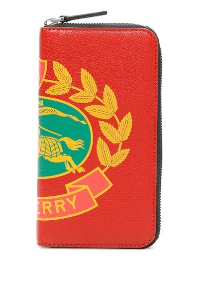 Shop Burberry Zip-around Wallet With Logo In Rust Red Black (red)