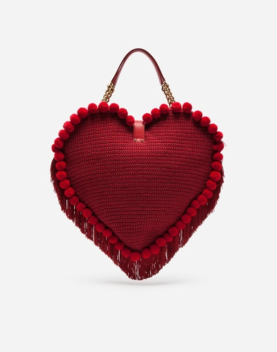 Shop Dolce & Gabbana Heart-shaped Bag With Hand Embroidery In Red