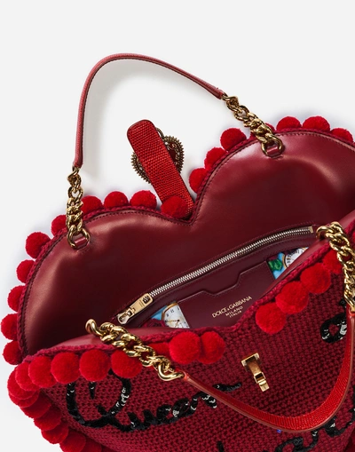 Shop Dolce & Gabbana Heart-shaped Bag With Hand Embroidery In Red