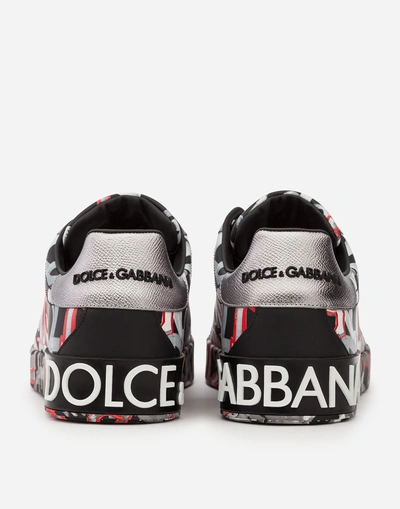 Shop Dolce & Gabbana Portofino Sneakers In Printed Nappa Calfskin In Black