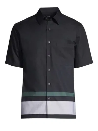 Shop Theory Men's Bruner Placed Stripe Cotton Shirt In Marsh Stripe