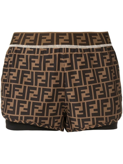 Shop Fendi Layered Ff Logo Shorts - Brown